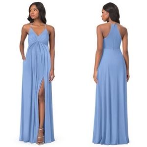 AZAZIE Dress Annabelle Bridesmaid Steel Blue Gown Long Maxi Ruched NWT SZ A10